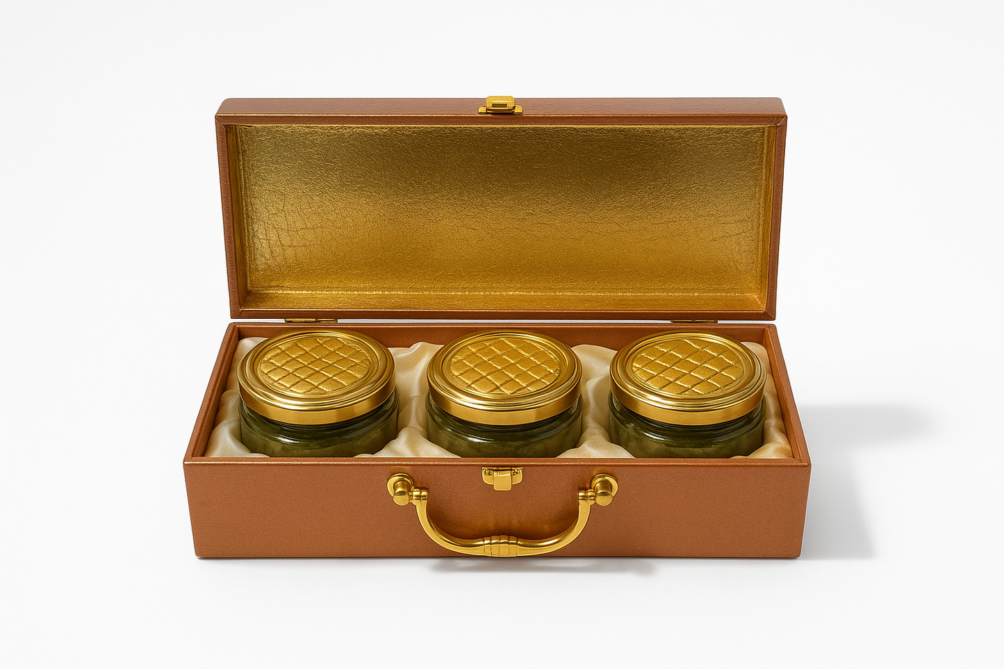 3 JAR LEATHER BOX PEACH