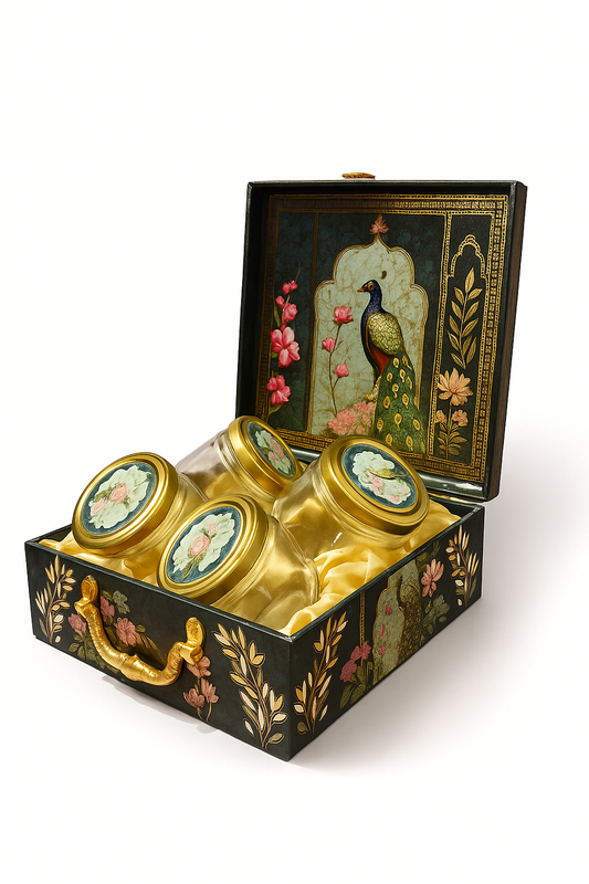 4 JAR BOX PEACOCK PATTERN BLUE