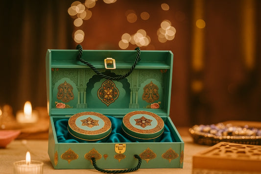 2 JAR BOX TEMPLE PATTERN GREEN