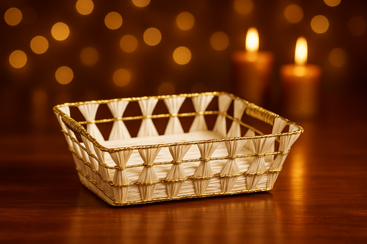 RECTANGULAR BASKET WHITE N GOLD