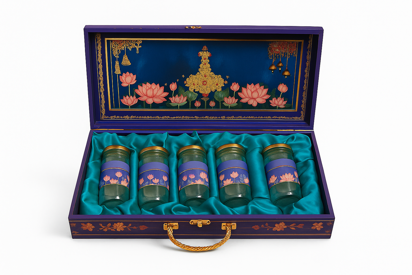 5 JAR BOX LOTUS PATTERN BLUE