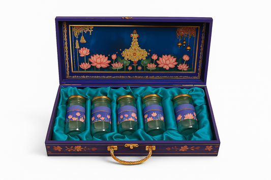 5 JAR BOX LOTUS PATTERN BLUE