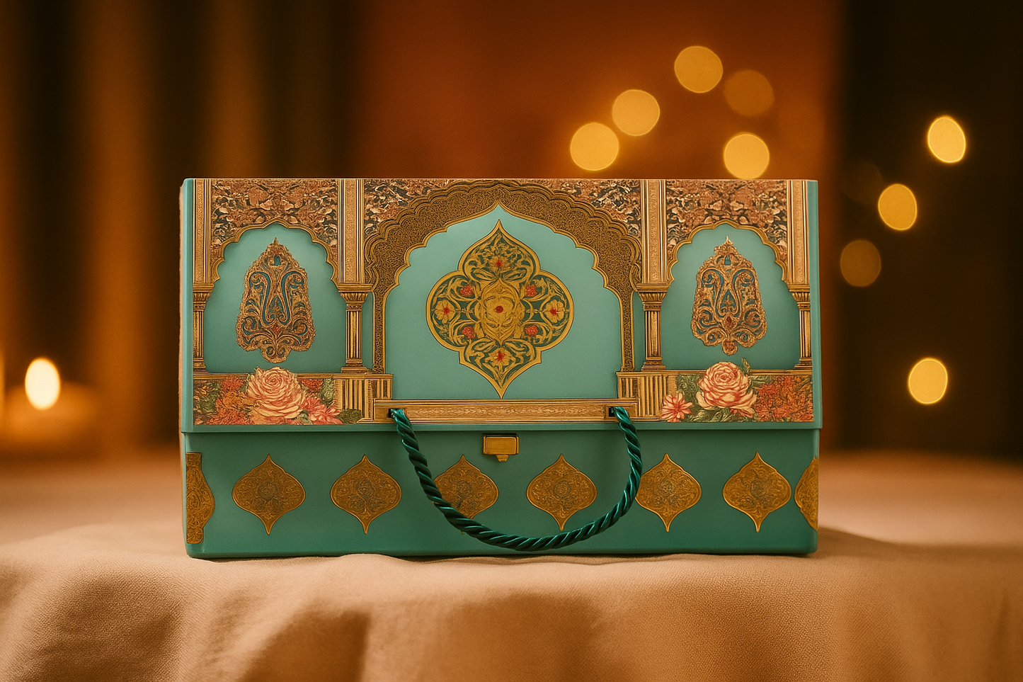 2 JAR BOX TEMPLE PATTERN GREEN