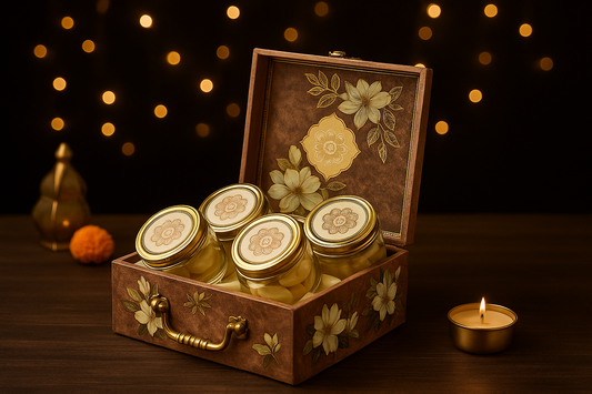 4 JAR FLOWER DESIGN BOX PEACH
