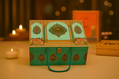 4 JAR CARVING DESIGN ROPE BOX GREEN