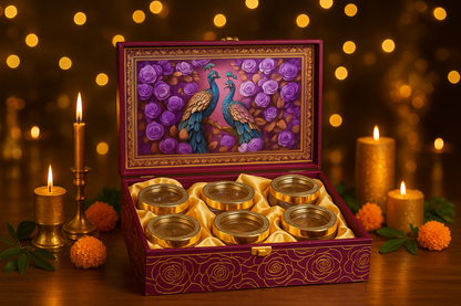 6 JAR PEACOCK DESIGN FANCY JAR BOX PURPLE