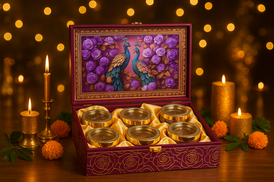 6 JAR PEACOCK DESIGN FANCY JAR BOX PURPLE
