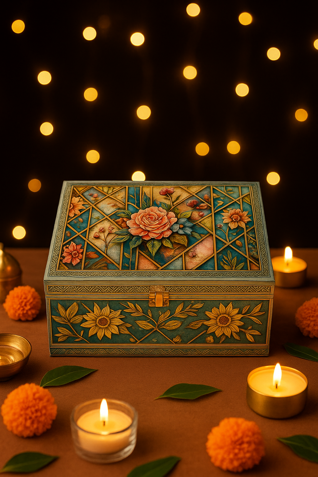 6 JAR FLORAL PATTERN FANCY JAR BOX BLUE