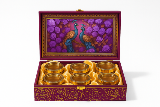 6 JAR PEACOCK DESIGN FANCY JAR BOX PURPLE