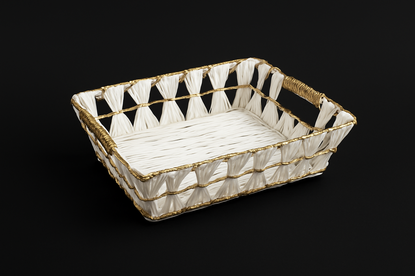 RECTANGULAR BASKET WHITE N GOLD