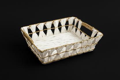 RECTANGULAR BASKET WHITE N GOLD