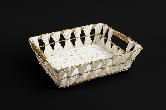 RECTANGULAR BASKET WHITE N GOLD