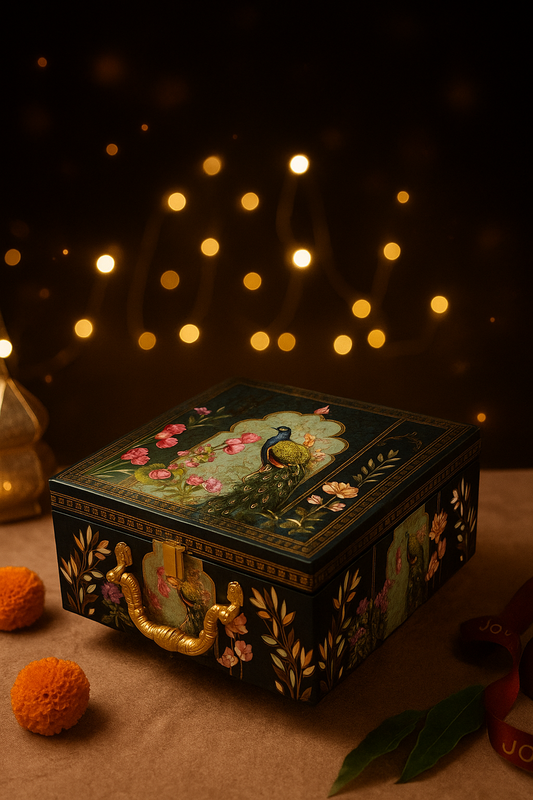 4 JAR BOX PEACOCK PATTERN BLUE