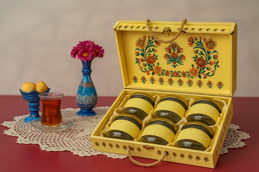 6 JAR BOX FLOWER PATTERN YELLOW