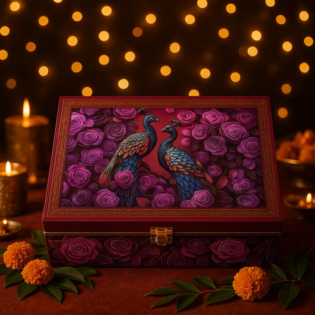 6 JAR PEACOCK DESIGN FANCY JAR BOX PURPLE