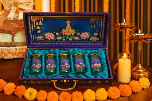 5 JAR BOX LOTUS PATTERN BLUE