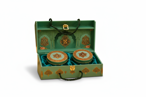 2 JAR BOX TEMPLE PATTERN GREEN